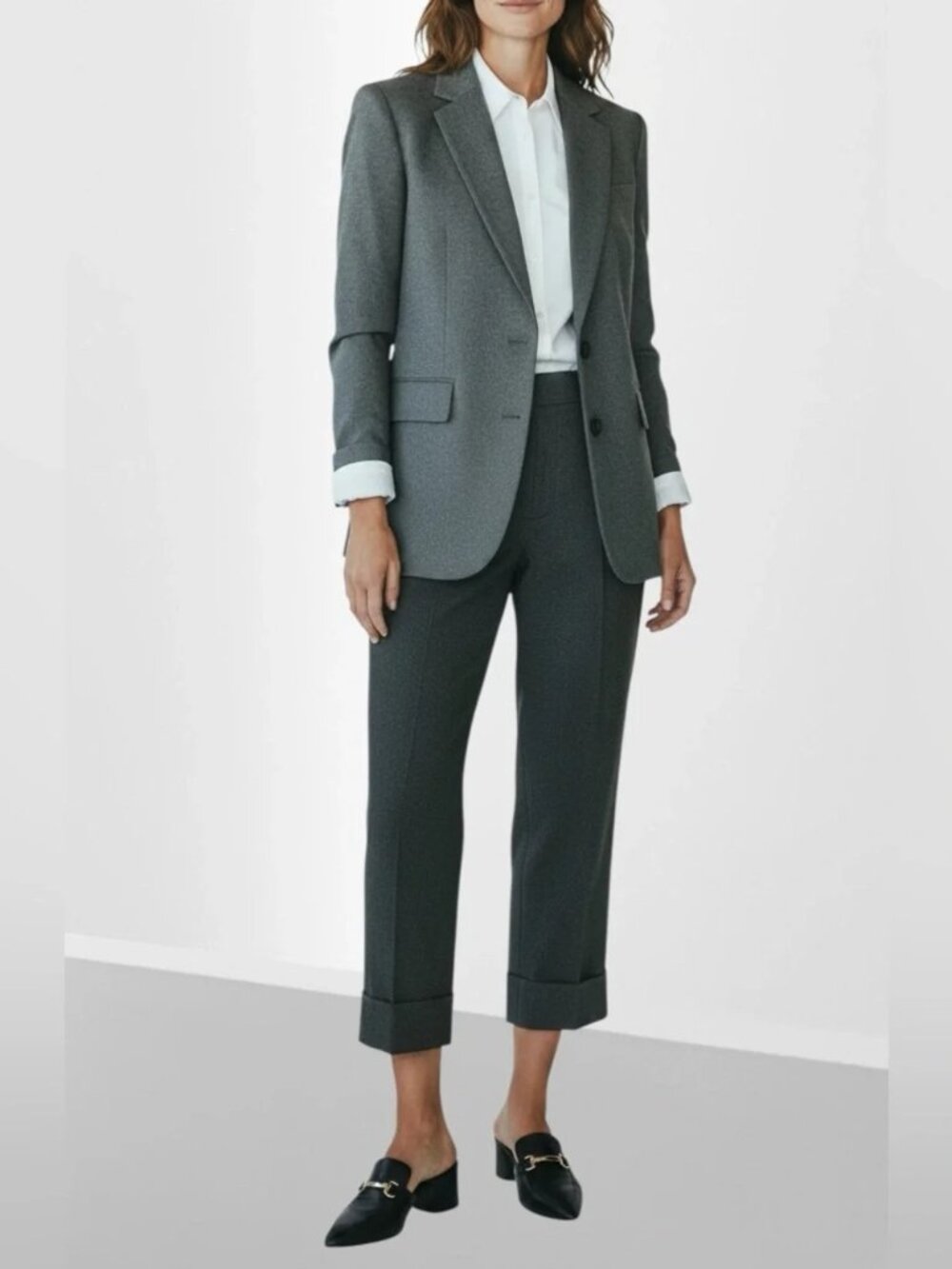 Vintage Diane von Furstenberg Wool Dark Grey Cropped Wide Folded Hem Pants